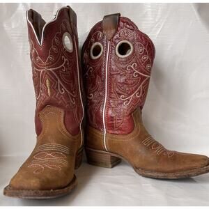 Potrero Laurel Women's Rodeo Square Toe Cowboy Boots Western Red Brown 5